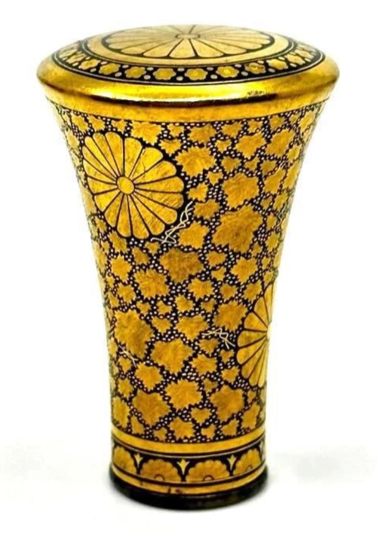 Gold inlaid on iron (nunome-zogan) stick handle with kikumon. Gift from Meiji Emperor Mutsushito to signers of the 1905 Treaty of Portsmouth. Komai Otojiro, Kyoto.