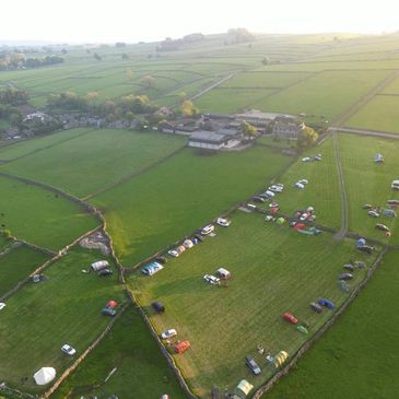 Ariel view of the fields the campsite run across where campers can choose their own pitch.