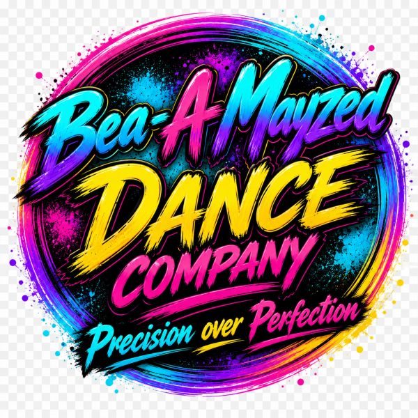 Colorful Bea-A-Mayzed Dance Company logo with vibrant text.