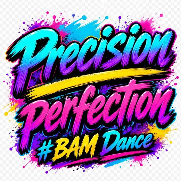 Colorful graffiti text saying Precision Perfection #BAM Dance.