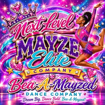 Colorful dance company logo with a dancer and vibrant text.