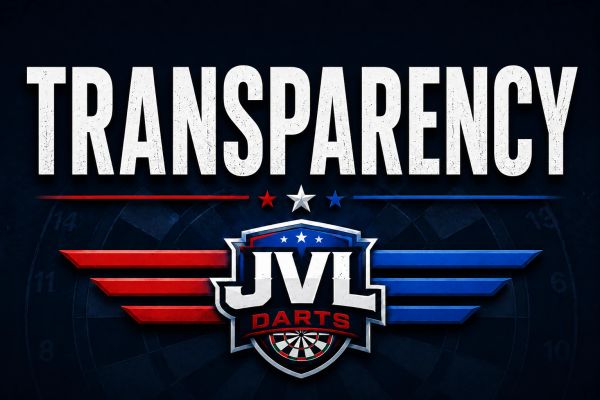 Logo of JVL Darts with the word TRANSPARENCY above it.