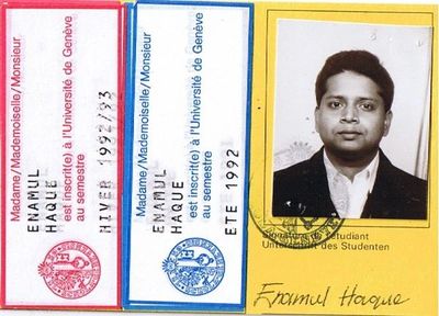 Student ID card of Enamul Haque (Geneva University)