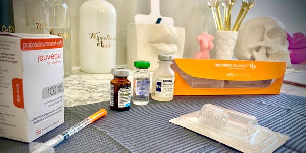 organized display of some of the products used during a glass facial