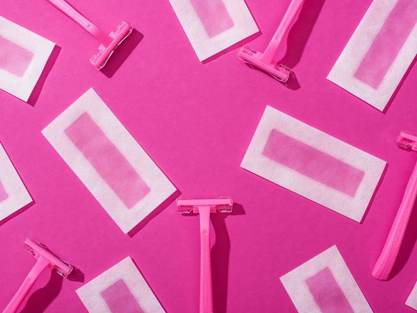 top down image stock image of razors and wax strips