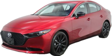 Sleek red Mazda sedan with black rims.
