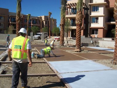Concrete, place and finish, sidewalk, 
residential development
