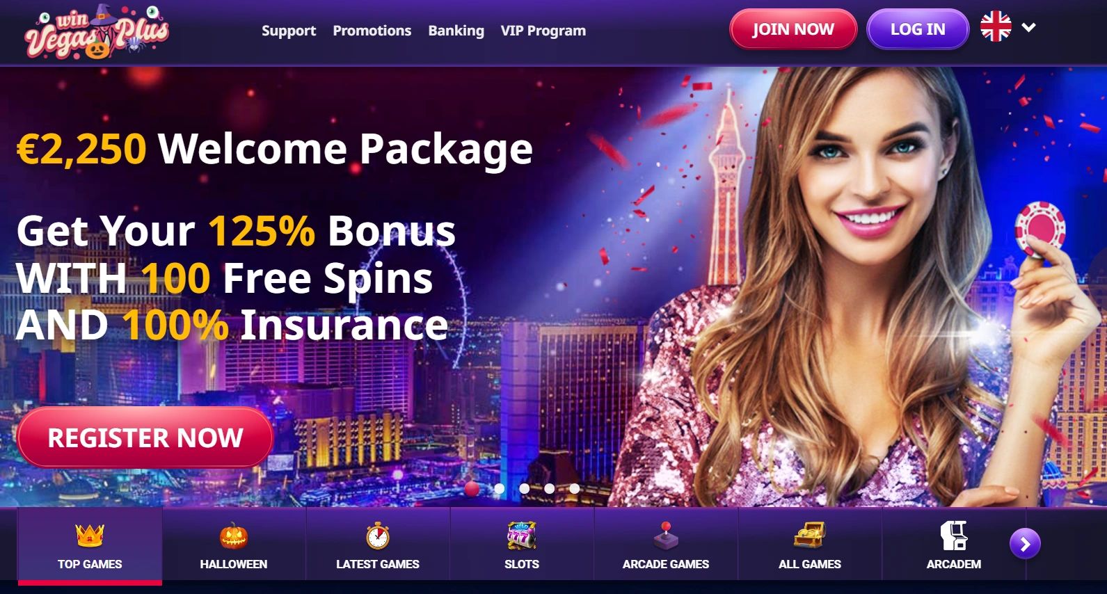 Interface de Vegas Plus Casino montrant des jeux