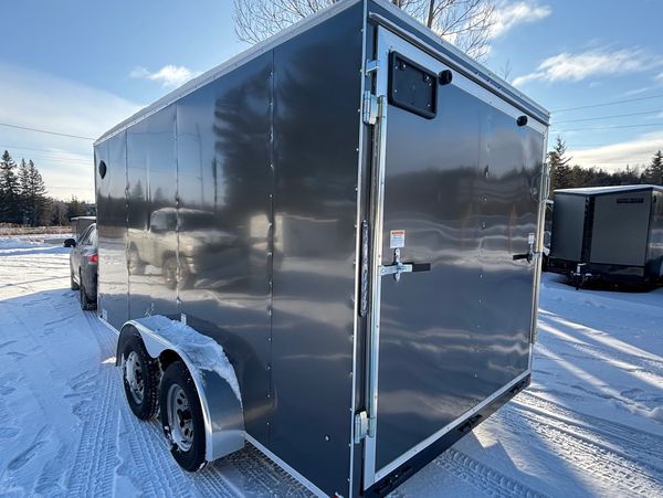 Grey enclosed trailer
