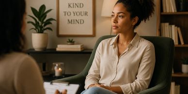 A woman attentively listening during a counseling session.