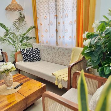 Rattan cane and wood Sofa