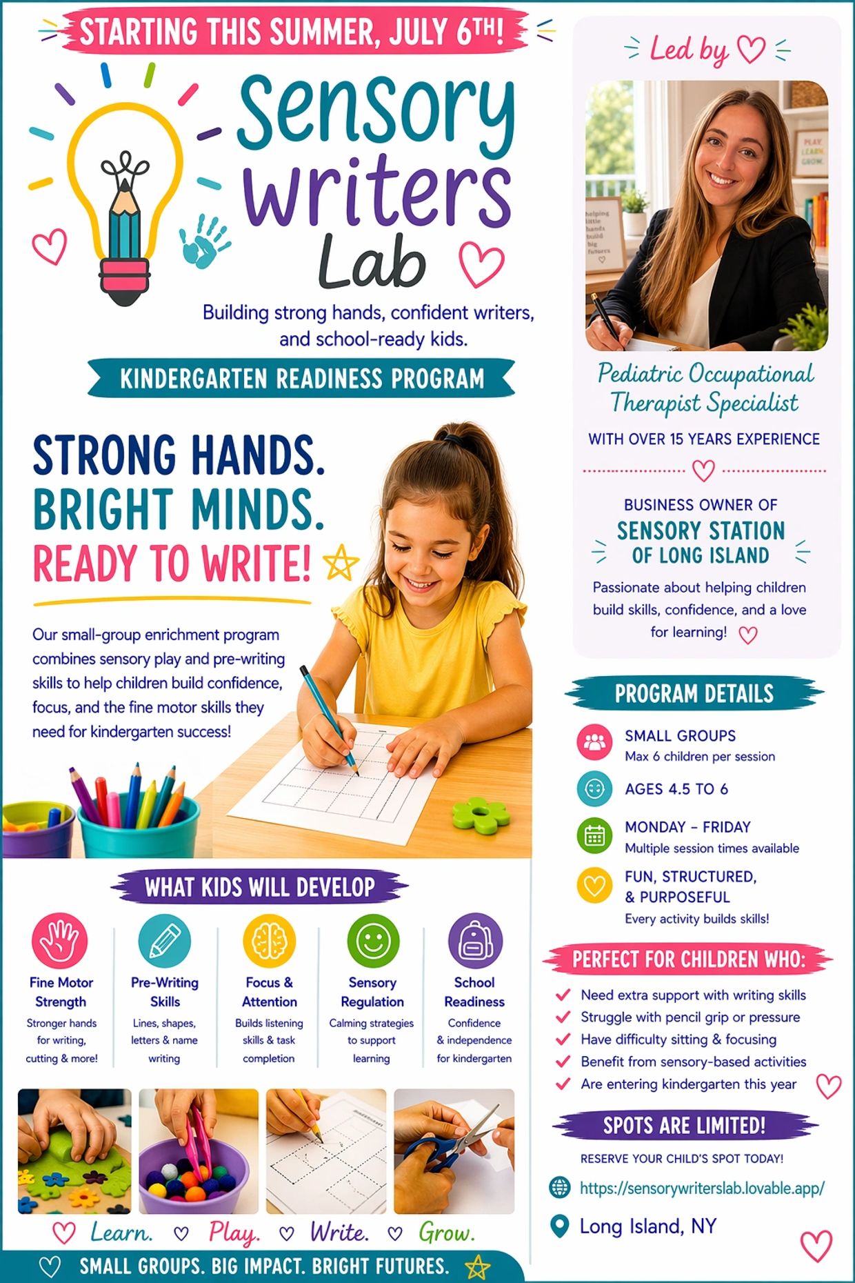 Sensory Writers Lab: Kindergarten readiness program building strong hands and bright minds.
