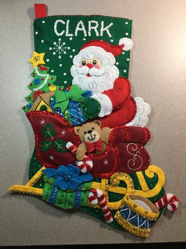 Bucilla Felt Christmas Stocking, "Santa's Sleigh".