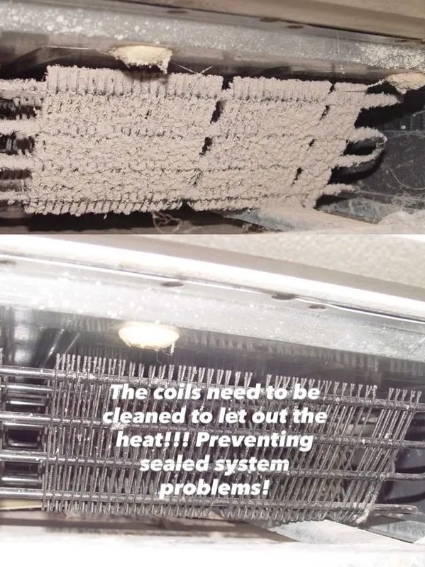 Dirty coils vs. cleaned coils showing heat release improvement.