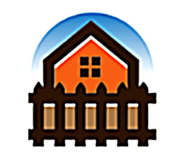 Icon of a house with a picket fence and blue sky background.