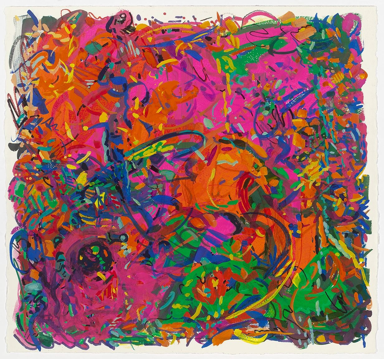 Vibrant abstract painting with colorful bold strokes.