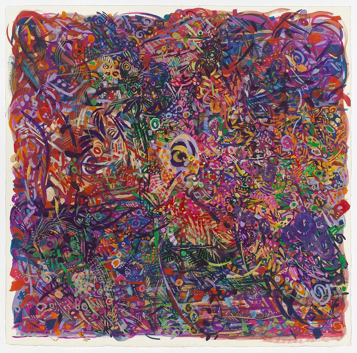 Colorful abstract painting with intricate patterns and shapes.