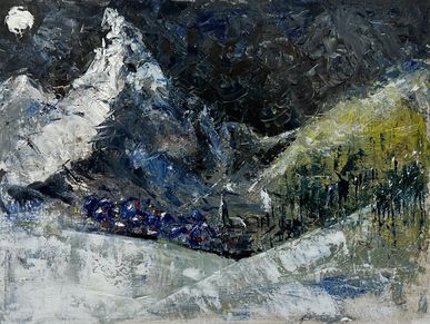 MATTERHORN FROM THE VILLAGE IN OILS