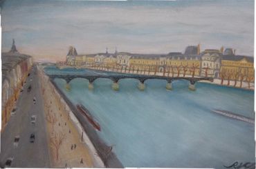pont des arts paris france dry pastel landscape painting impressionist art