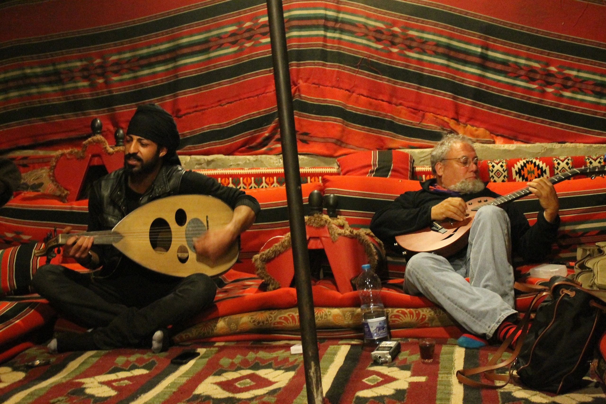 Playing ude in a bedouin tent at the Seven Wonders Bedouin Camp, Petra.