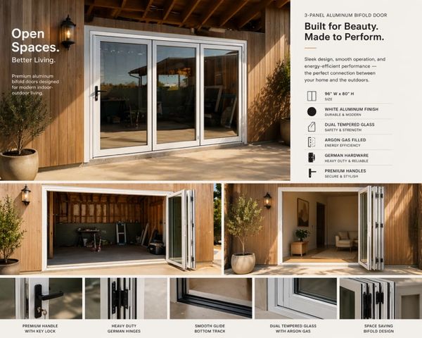 Elegant 3-panel aluminum bifold door enhances indoor-outdoor living with sleek design and energy efficiency.