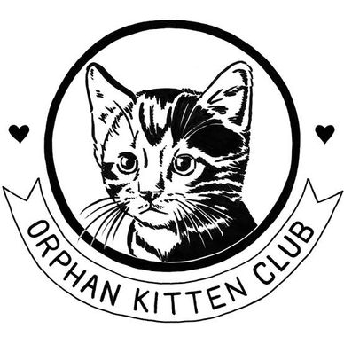 Black and white logo of a kitten with 'Orphan Kitten Club' text.