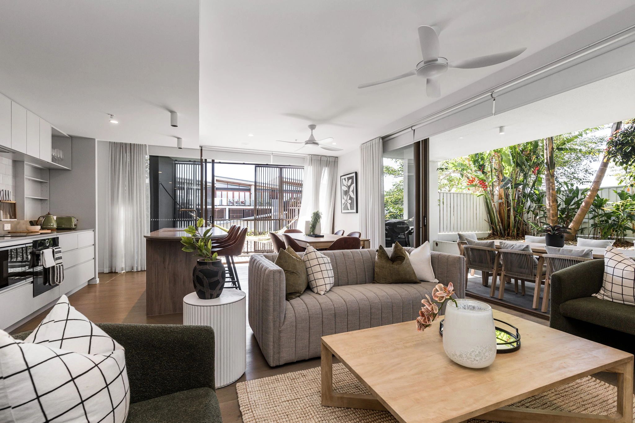 Open-plan living area of the single-level residence