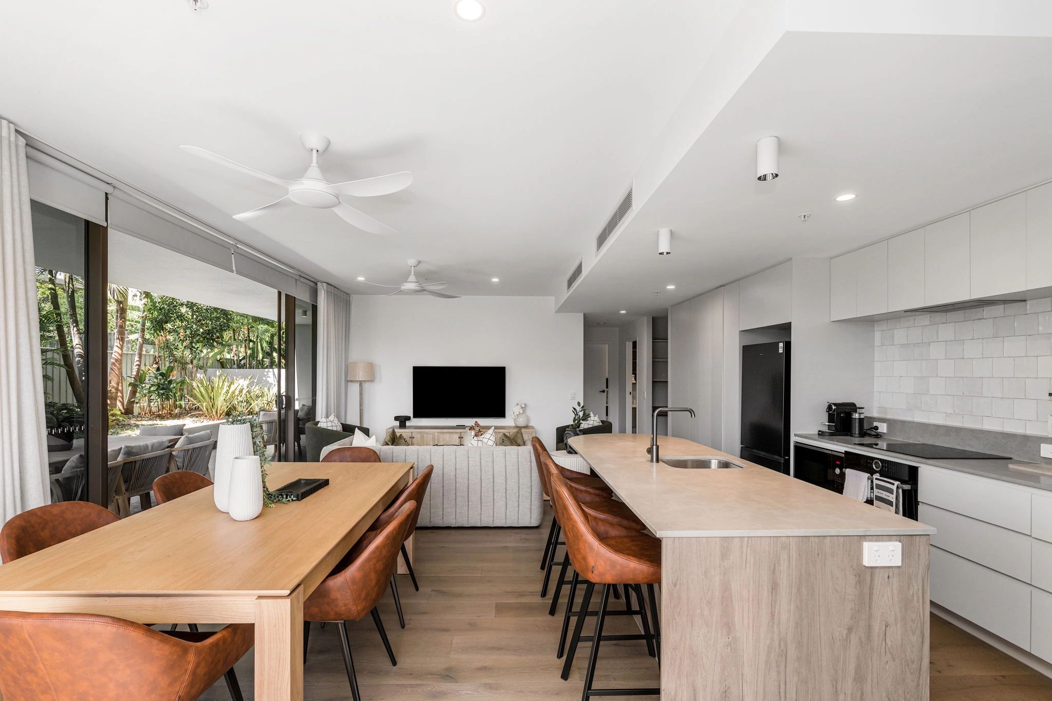 Open-plan living area at Aurelia, central Byron Bay