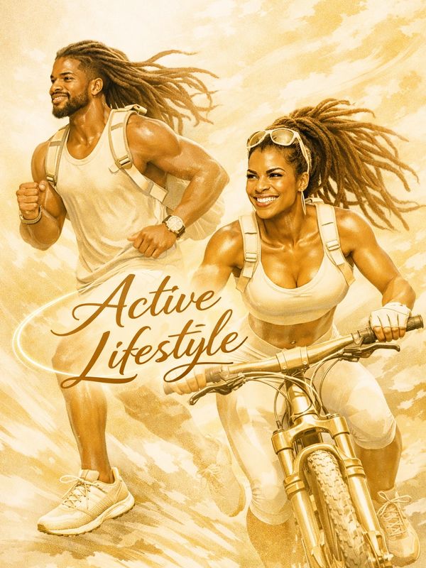 A man running and woman cycling, promoting an active lifestyle.