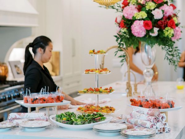 bridal shower and a a beautiful floral arrangement