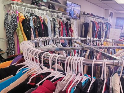 Clothing hanging in shop