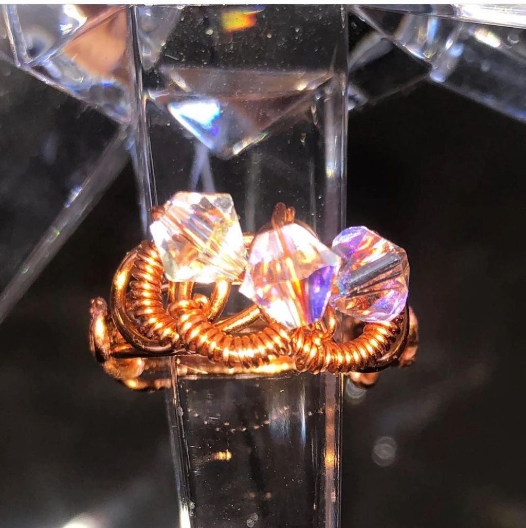 Swarovski Crystals, copper wrapped ring 