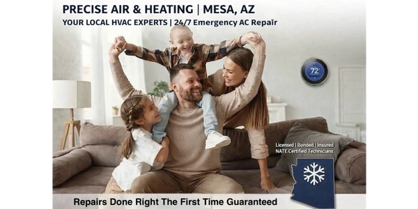 Family enjoying cool home comfort with Precise Air & Heating Mesa AZ 24/7 emergency AC repair.