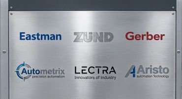 Company logos on a metal panel.