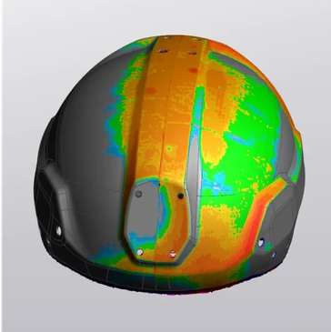 Safety helmet with color-coded thermal analysis.