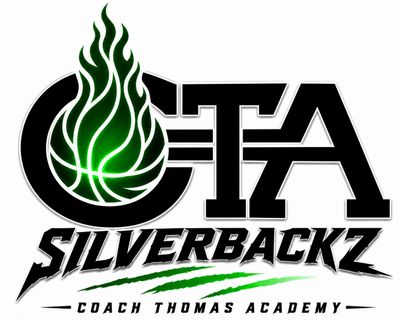 Logo of Coach Thomas Academy Silverbackz with a flaming basketball design.
