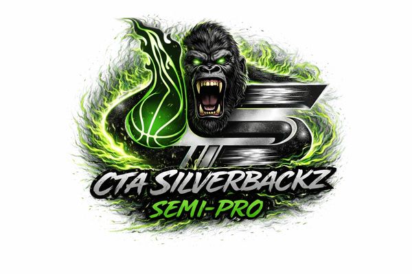 CTA Silverbackz semi-pro basketball team logo with roaring gorilla and flaming basketball.