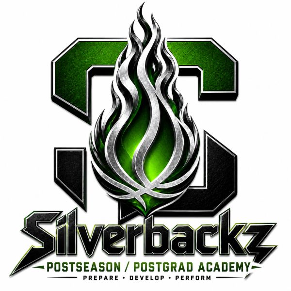 Silverbackz Postseason/Postgrad Academy logo with flames.