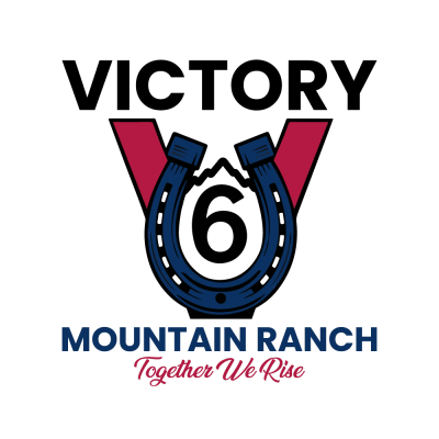 Logo of Mountain Ranch with a horseshoe and slogan.