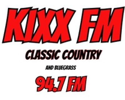Logo of Kixx FM 94.7, a classic country and bluegrass radio station.