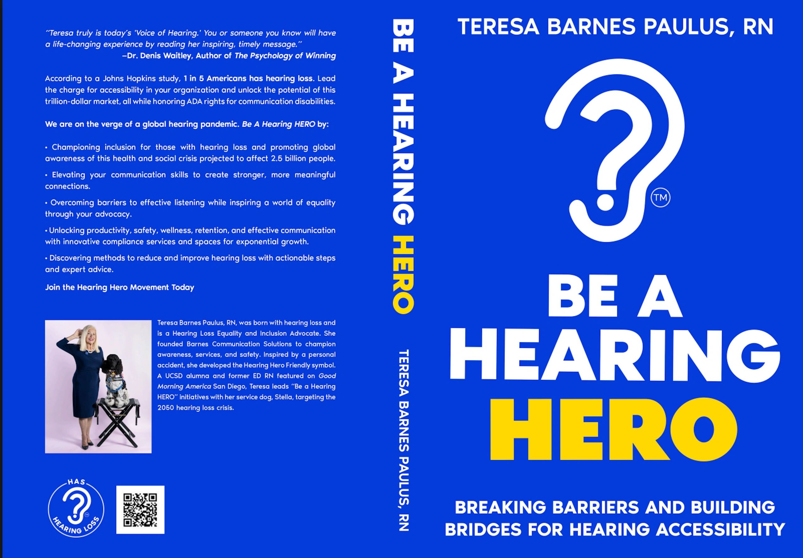 Book cover for 'Be A Hearing HERO' by Teresa Barnes Paulus, advocating hearing accessibility.