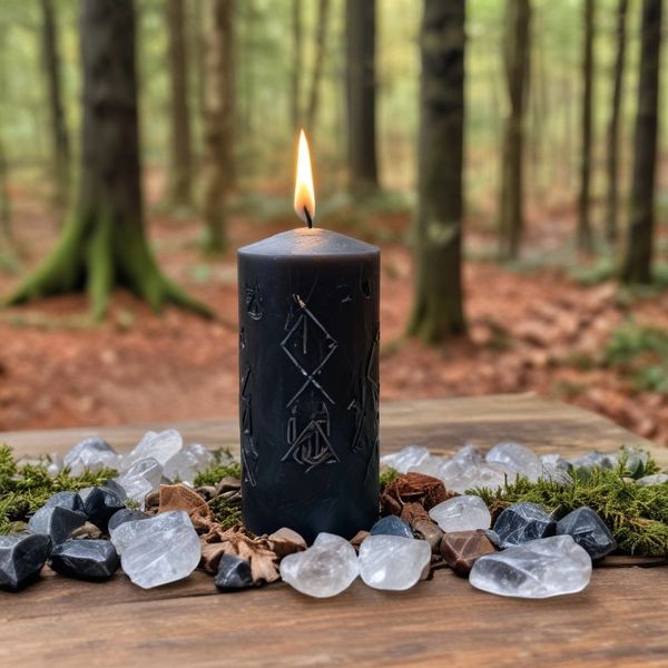 Crafted with intention and carved by hand, this ritual candle bears the ancient symbol of your chose