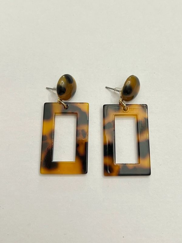 Leopard Print Rectangle Ear Hoop Dangle Earrings Simple.
