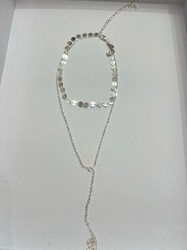 Multi Strand Necklace Silver Tone Disc Double Chain Layered.