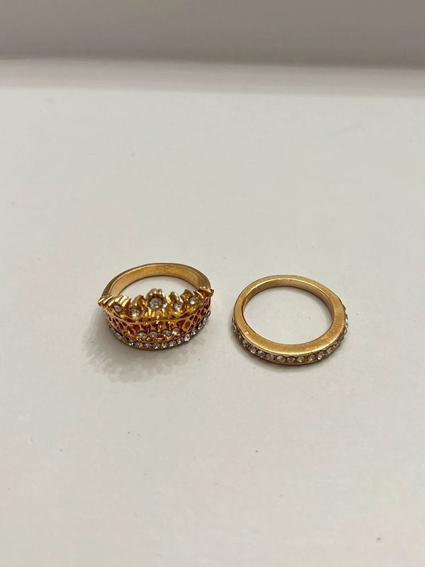 Gold Tone Double Ring Eternity Band Rhinestones