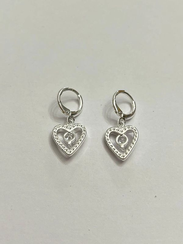 Silver Heart Dangle Earrings.