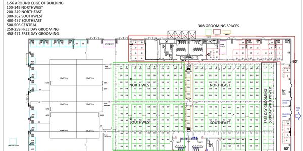 Grooming areas inside Cabarrus Arena for Victory Lane Classic dog show