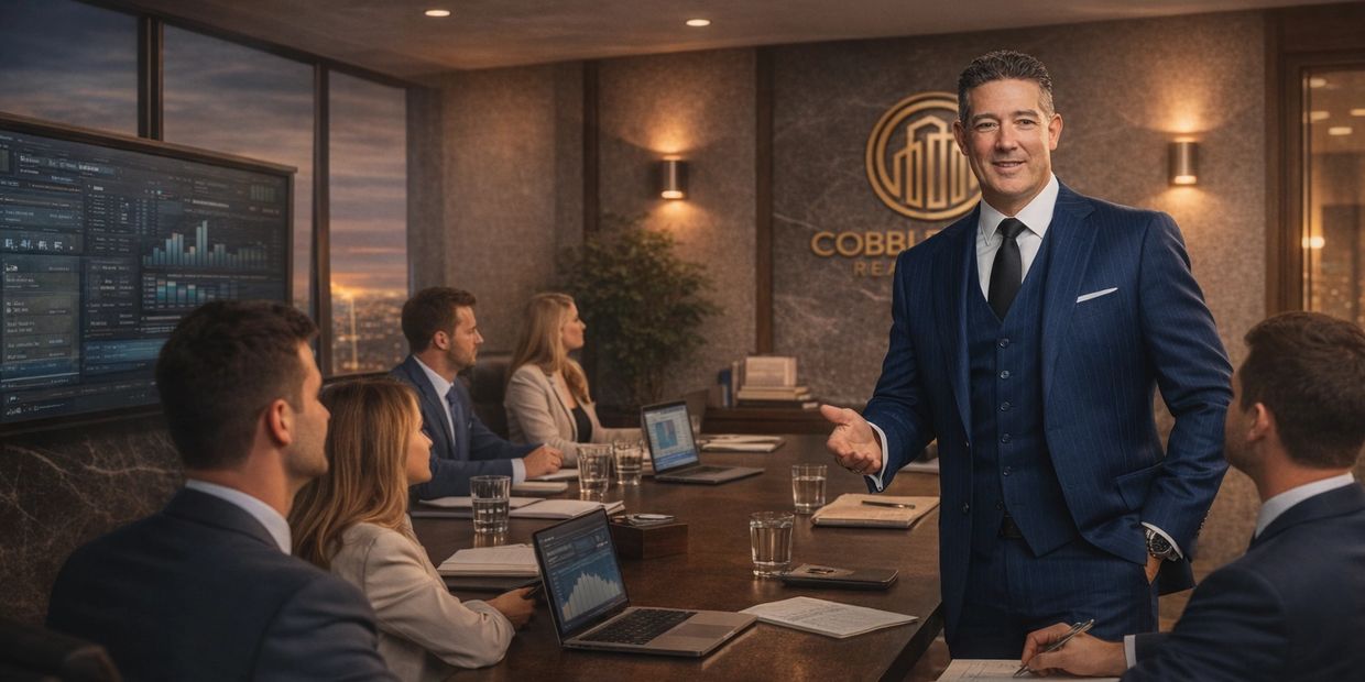 Long Island real estate team leader presenting growth systems to agents at Cobbleridge Realty.
