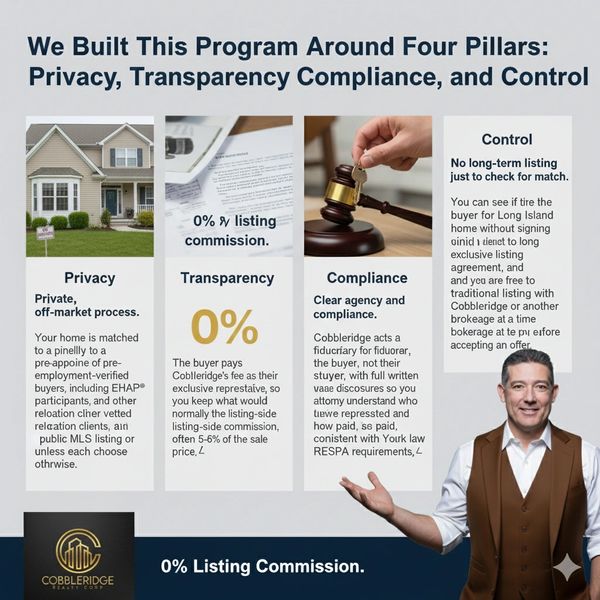 Cobbleridge Realty's 0% Commission Program Pillars: Privacy, Transparency, Compliance, Control, and 