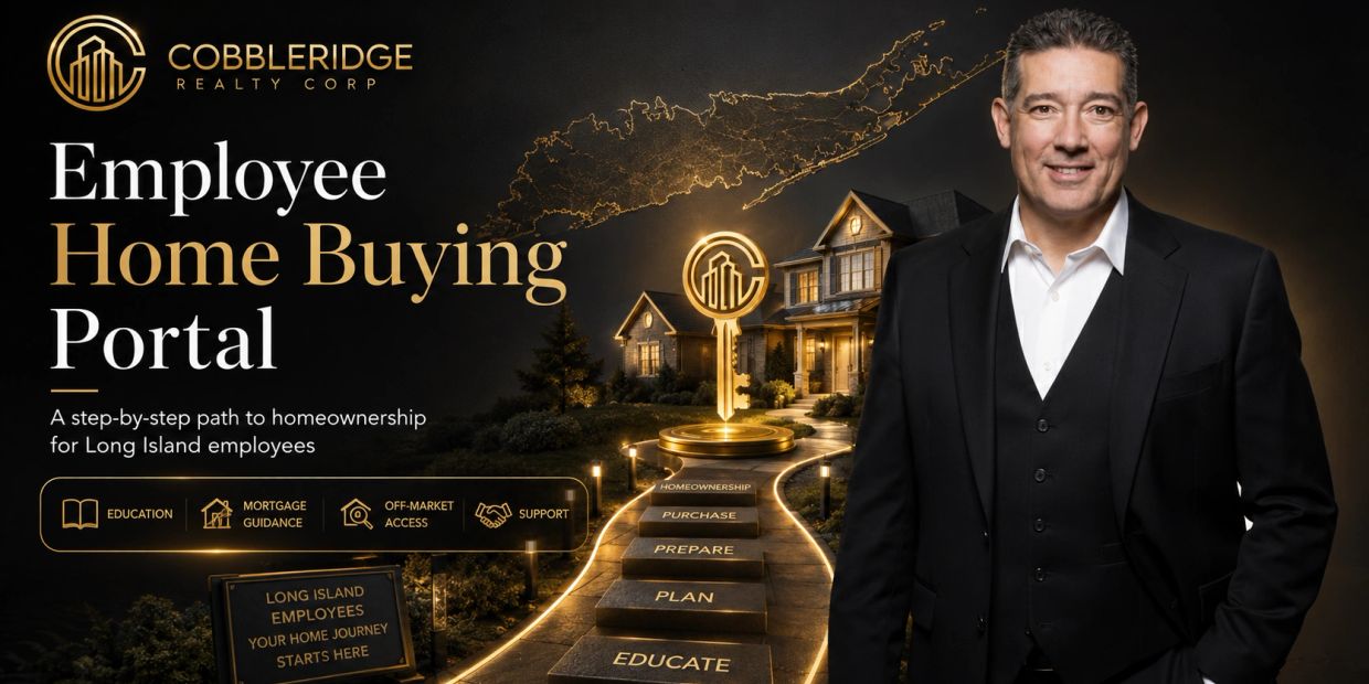 3D hero image for Cobbleridge Realty Employee Home Buying Portal, showing Ray Pearson, Long Island m